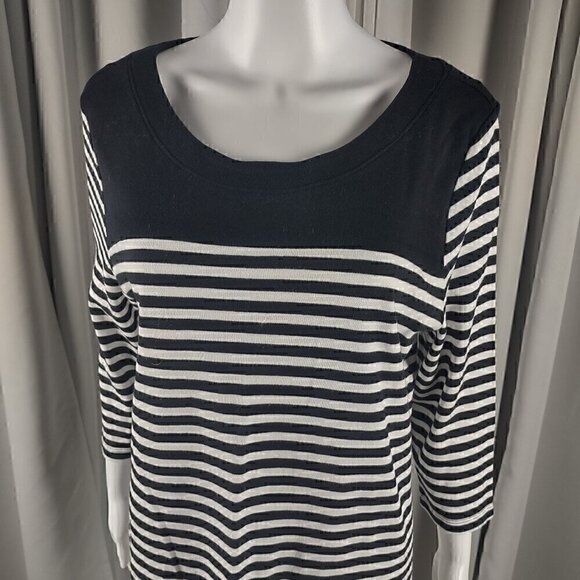 Kim Rogers Black, White Stripe Soft 100% Cotton 3/4 Sleeve Top Blouse Size PXL - Picture 2 of 12